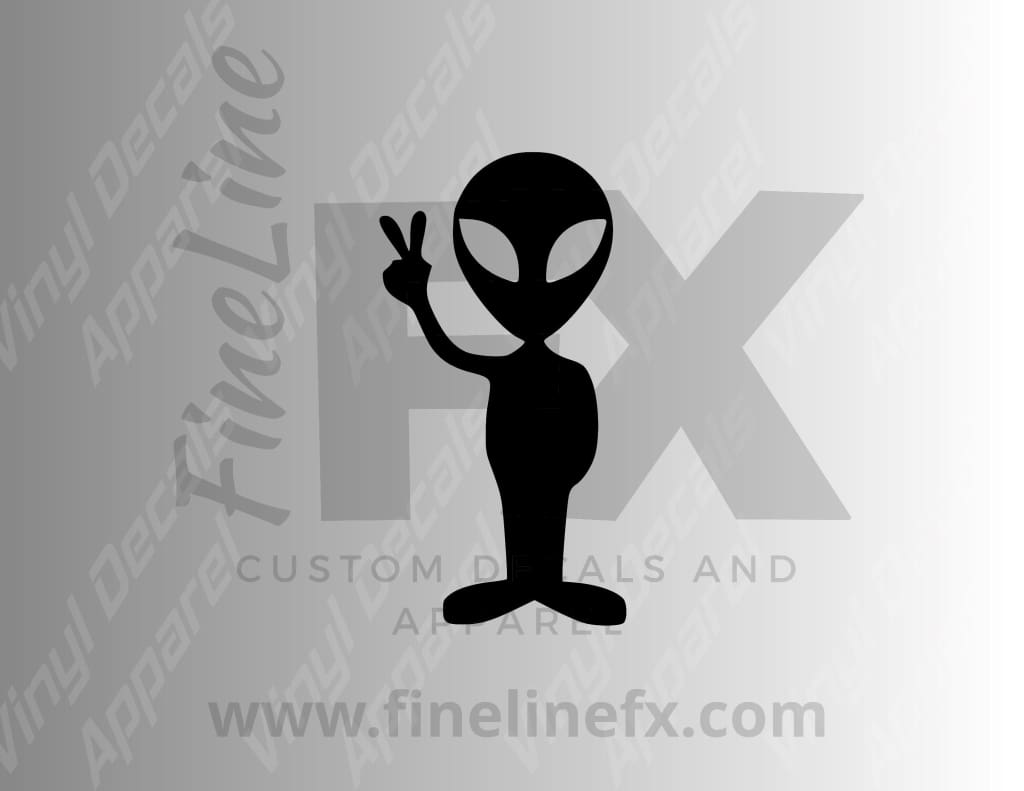 Alien Holding Up A Peace Sign Vinyl Decal Sticker - FineLineFX