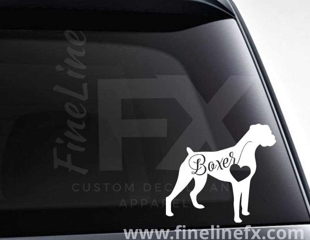 Boxer Dog With Heart Vinyl Decal Sticker - FineLineFX