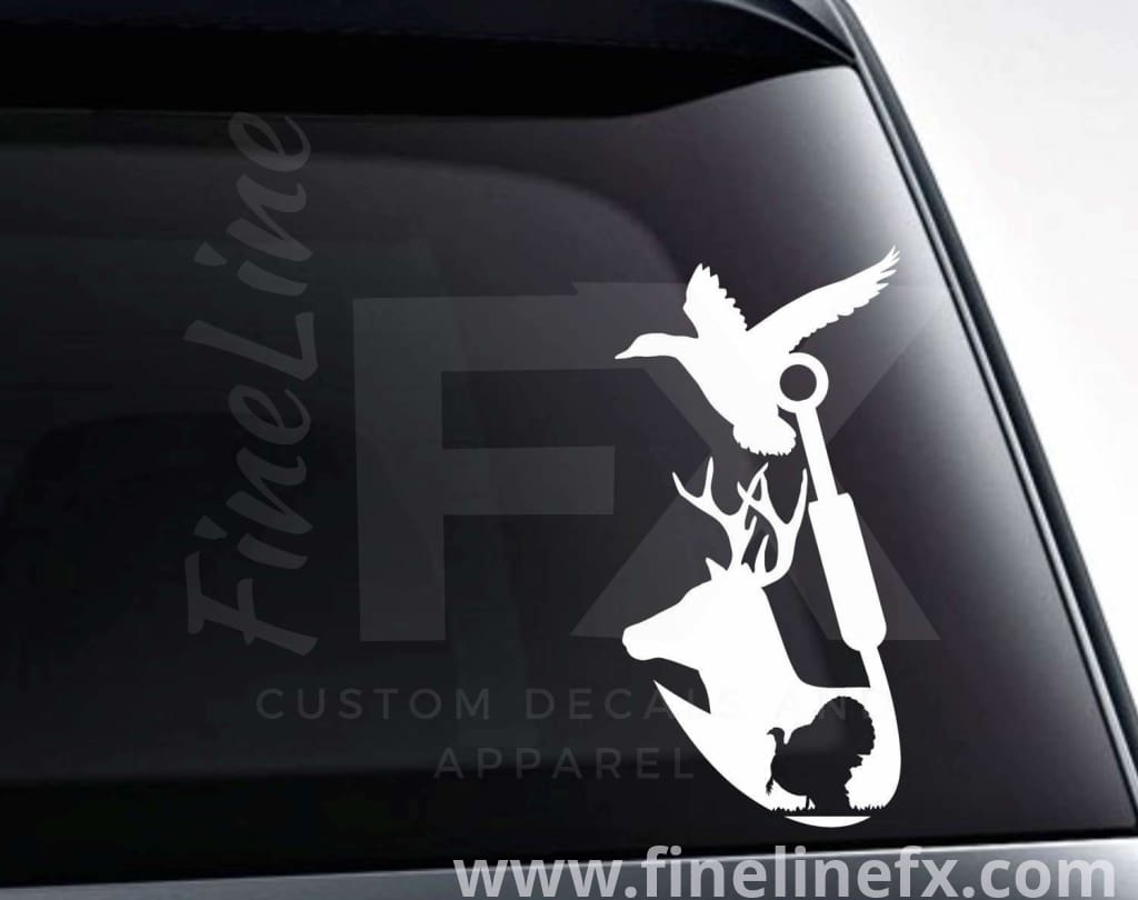 Deer Turkey Duck And Fishing Hook Vinyl Decal Sticker - FineLineFX