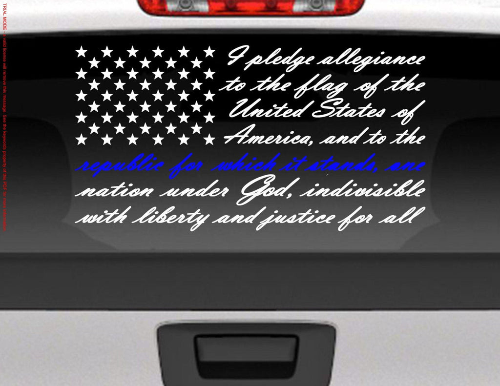 Pledge of Allegiance American Flag Vinyl Decal Sticker / Blue Line for Police Support - FineLineFX