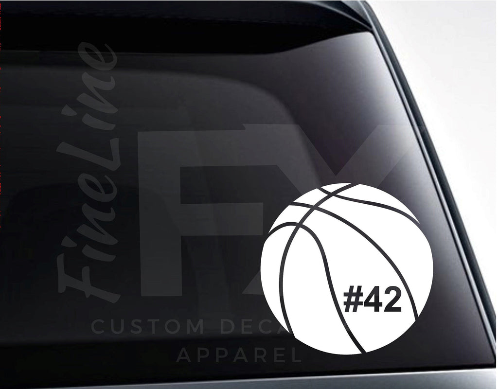 Basketball Decal, Basketball with Custom Jersey Number Vinyl Decal Sticker - FineLineFX