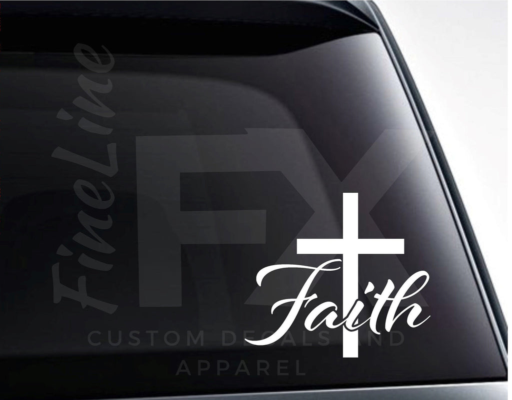 Faith Cross Christian Cross Vinyl Decal Sticker - FineLineFX