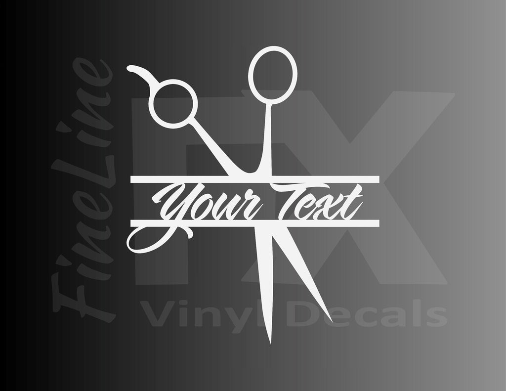 Personalized Hairstylist Scissors Split Monogram Vinyl Decal Sticker - FineLineFX