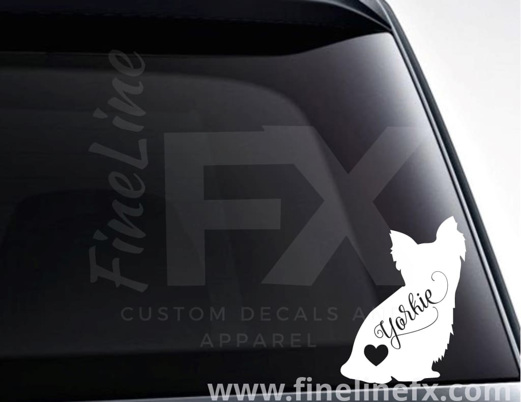 Yorkie Dog With Heart Vinyl Decal Sticker - FineLineFX