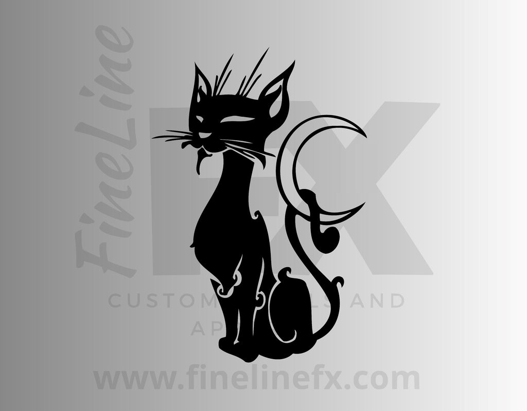 Black Cat And Moon Vinyl Decal Sticker - FineLineFX