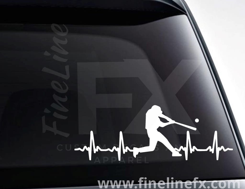 Baseball Player EKG Heartbeat Vinyl Decal Sticker - FineLineFX