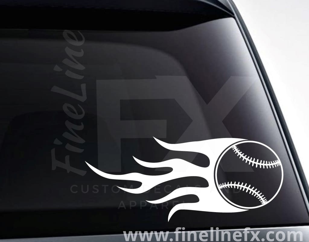 Baseball With Flames Vinyl Decal Sticker - FineLineFX