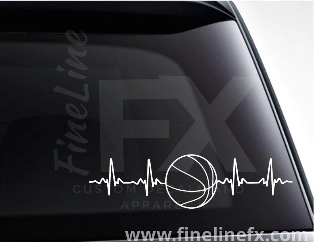 Basketball EKG Heartbeat Vinyl Decal Sticker - FineLineFX