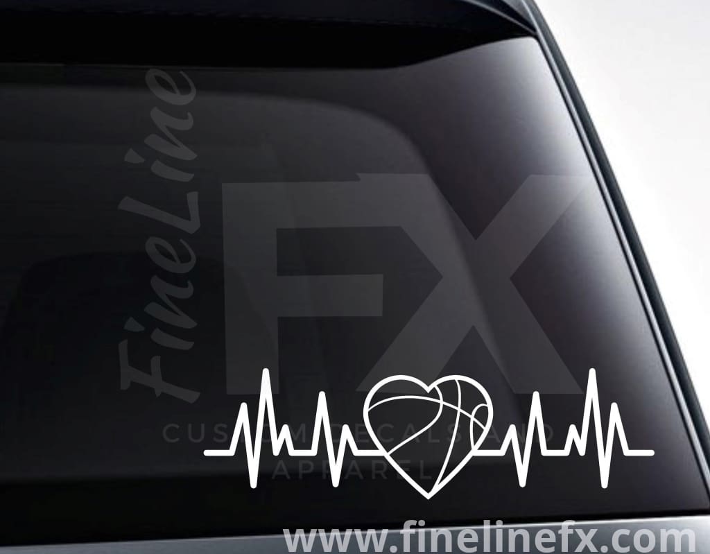 Basketball Heart EKG Heartbeat Vinyl Decal Sticker - FineLineFX