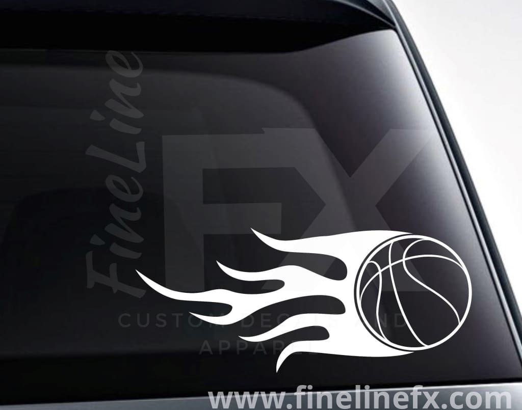 Basketball With Flames Vinyl Decal Sticker - FineLineFX