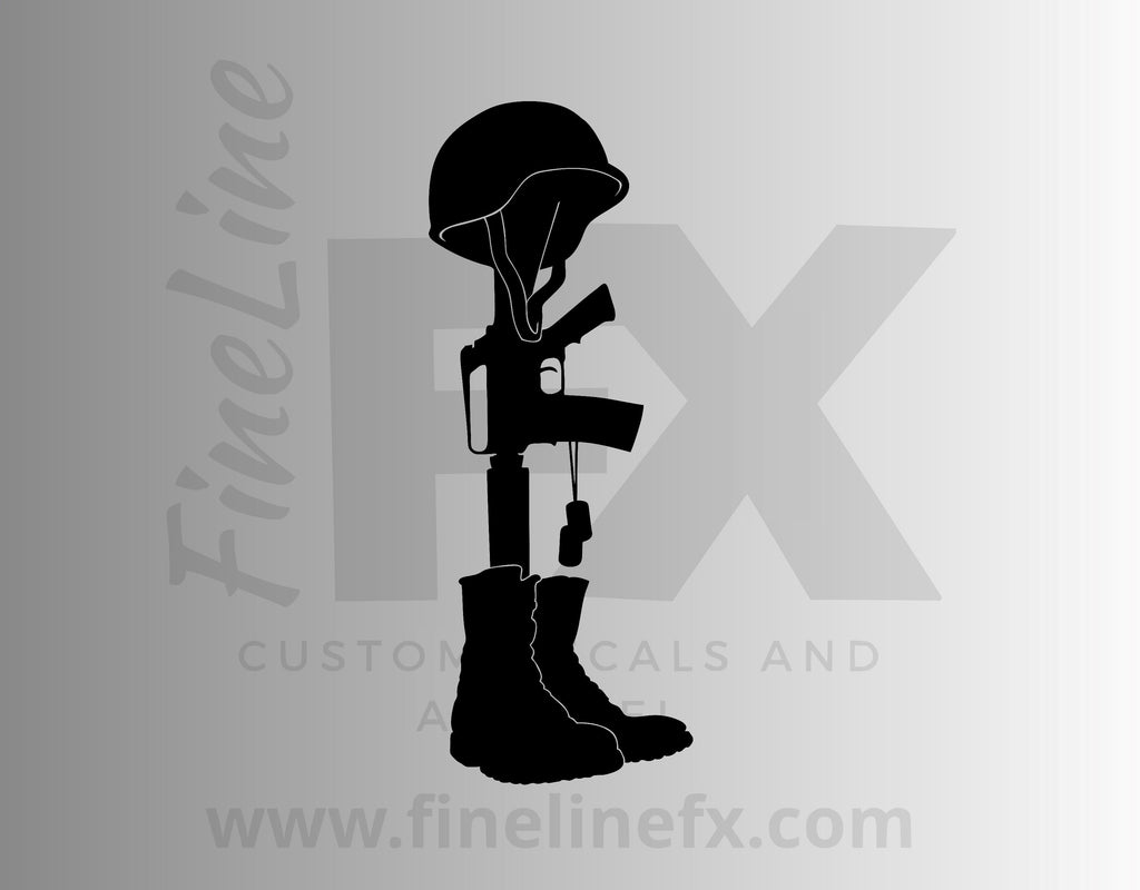 Battlefield Fallen Soldier Memorial Cross Vinyl Decal Sticker - FineLineFX