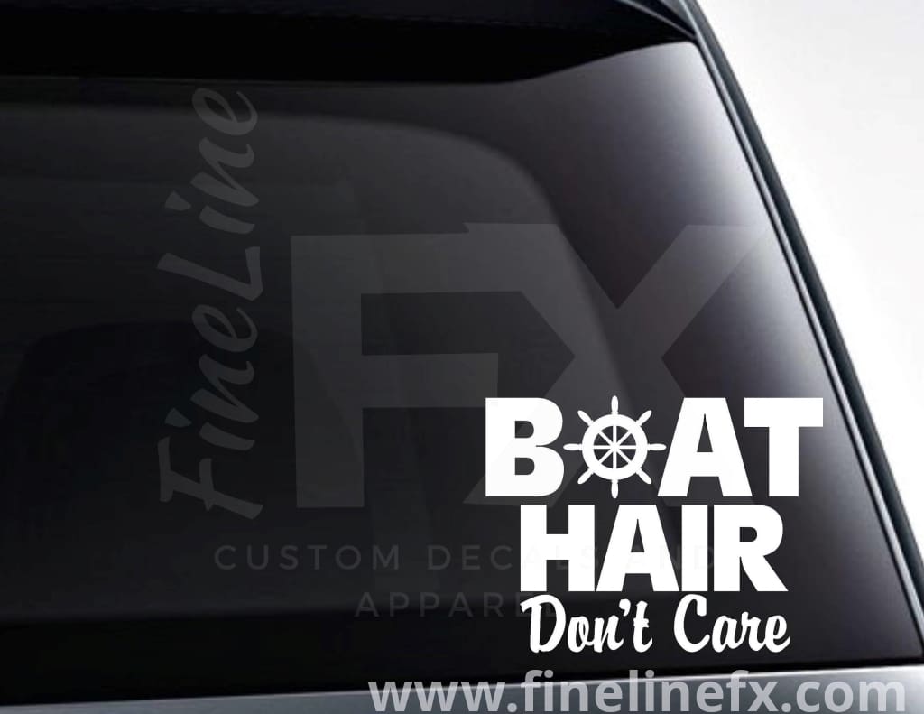 Boat Hair Don't Care Ship Wheel Vinyl Decal Sticker - FineLineFX