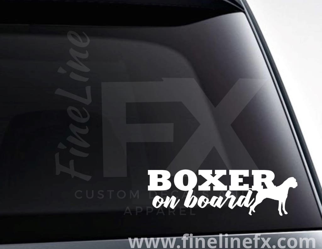 Boxer Dog On Board Vinyl Car Decal Sticker - FineLineFX