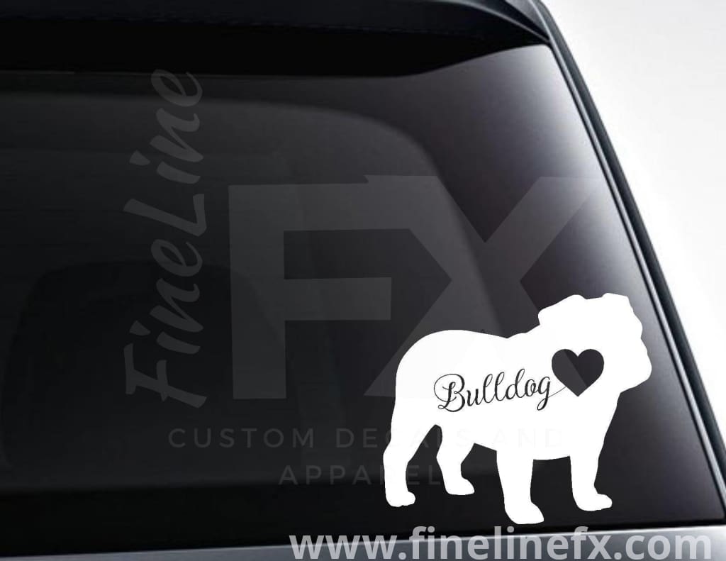 Bulldog With Heart Vinyl Decal Sticker - FineLineFX