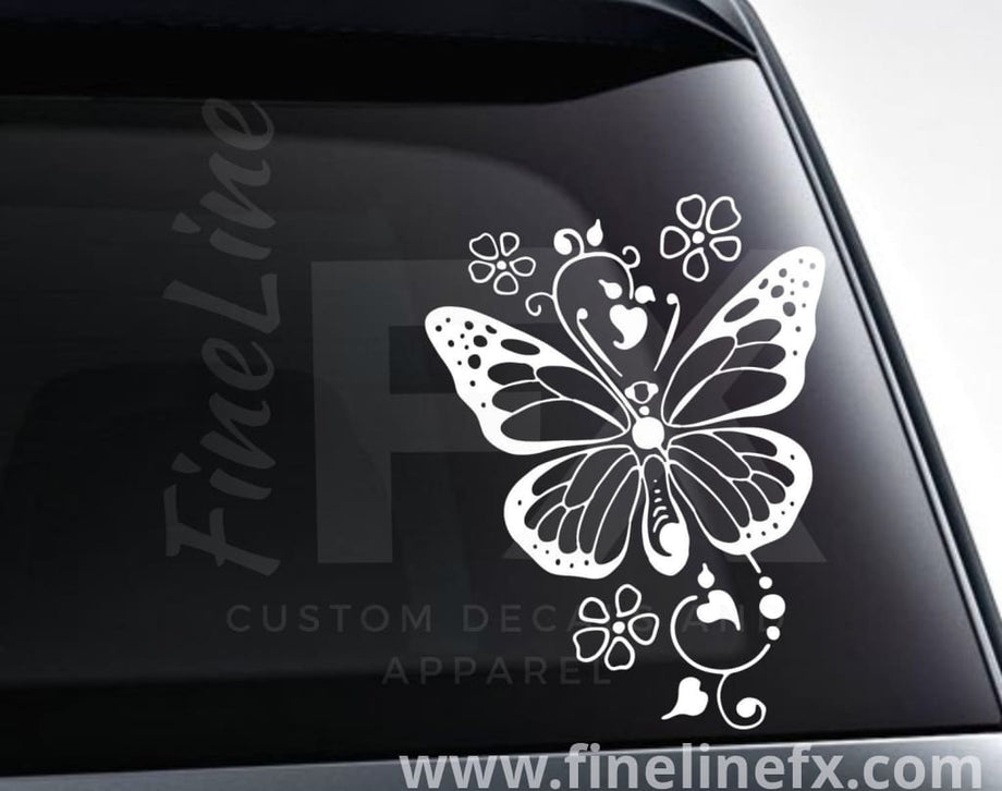 Butterfly With Hearts And Flowers Vinyl Decal Sticker – FineLineFX Vinyl  Decals & Car Stickers