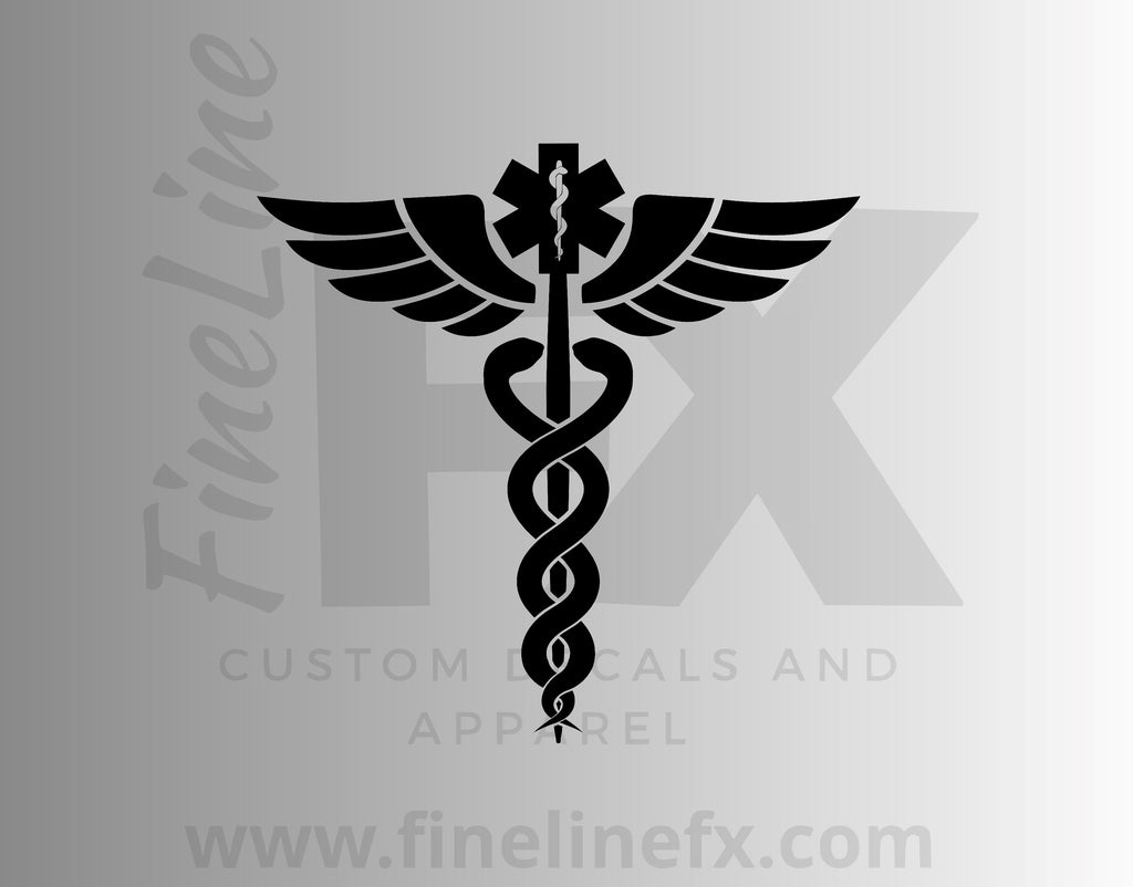 Caduceus EMS Medical Winged Staff Vinyl Decal Sticker - FineLineFX