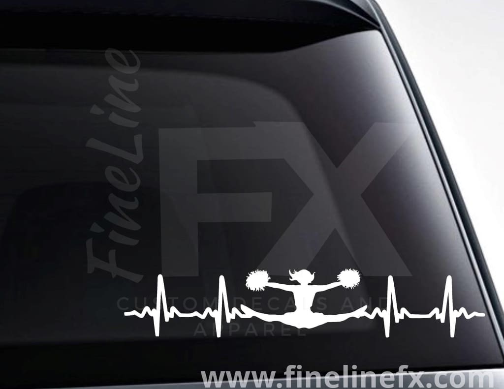 Cheerleader EKG Heartbeat Vinyl Decal Sticker - FineLineFX