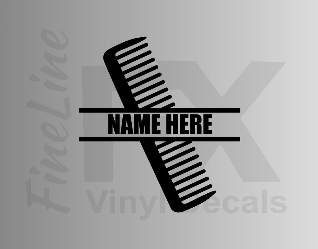 Hairstylist Comb Split Monogram Vinyl Decal Sticker - FineLineFX