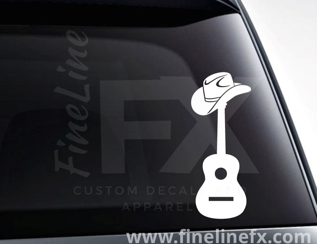 Country Music Guitar And Cowboy Hat Vinyl Decal Sticker - FineLineFX