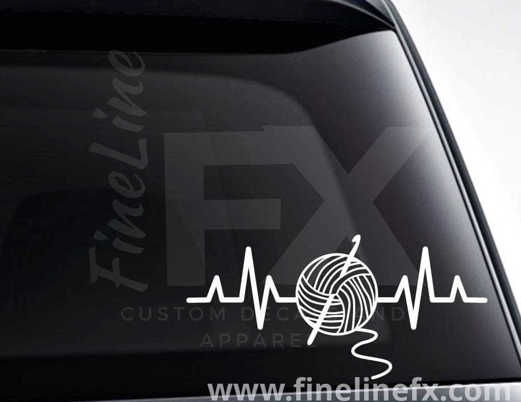 Crochet EKG Heartbeat Vinyl Decal Sticker - FineLineFX