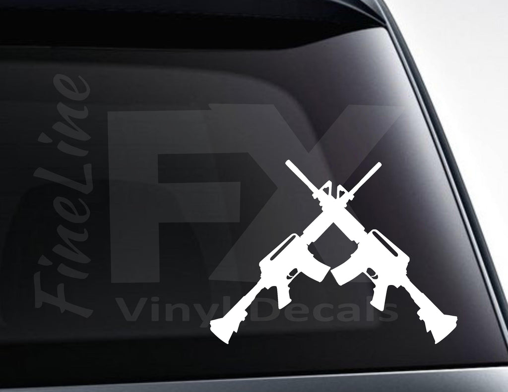 Crossed Semi Automatic AR15 Rifles Vinyl Decal Sticker - FineLineFx