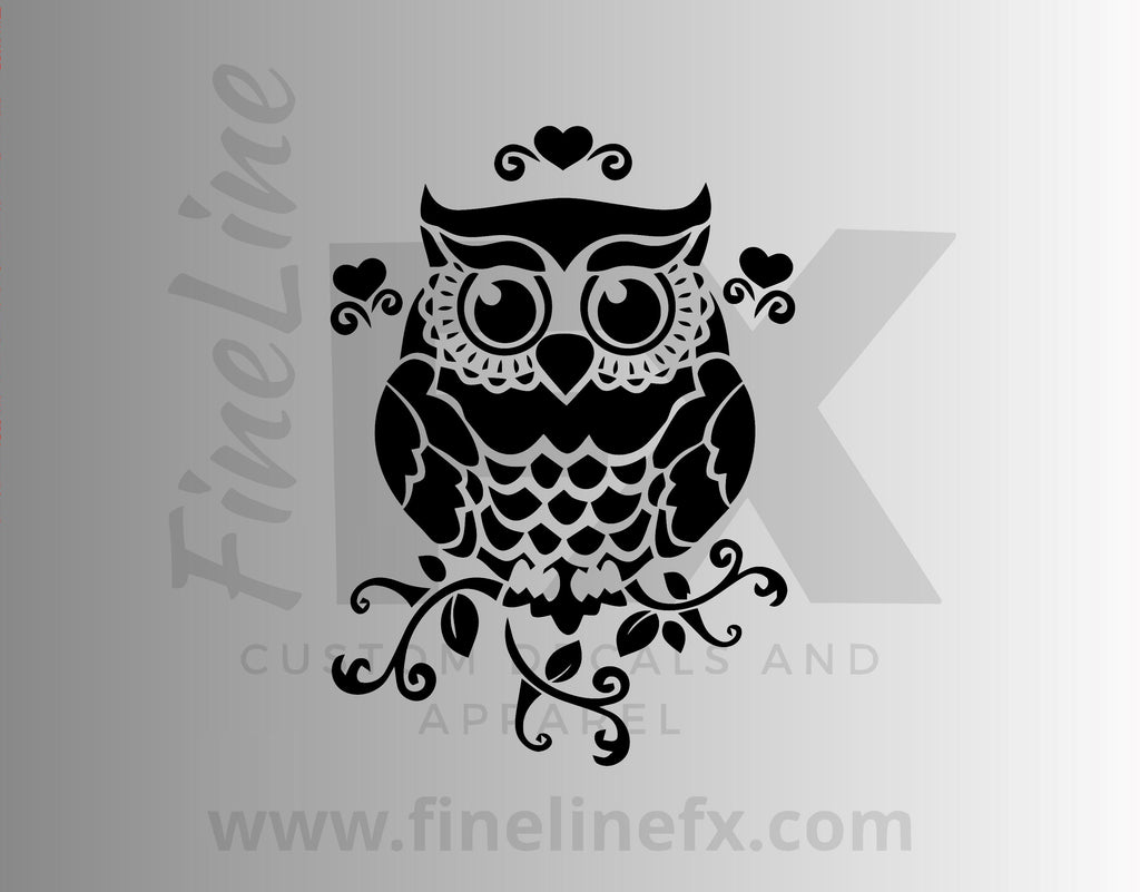 Cute Owl On A Branch Vinyl Decal Sticker - FineLineFX