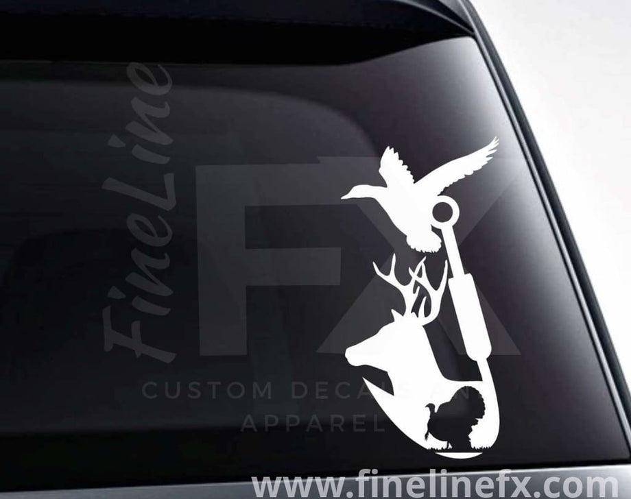 Deer Turkey Duck And Fishing Hook Vinyl Decal Sticker