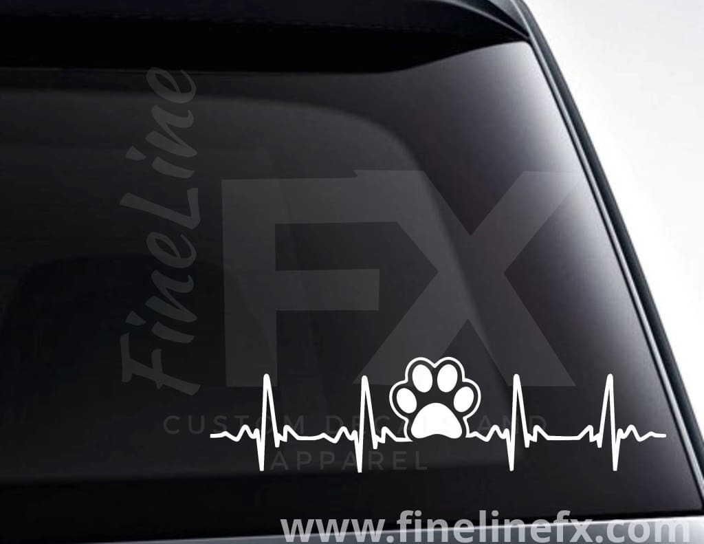 Dog Paw Print EKG Heartbeat Viny Decal Sticker - FineLineFX