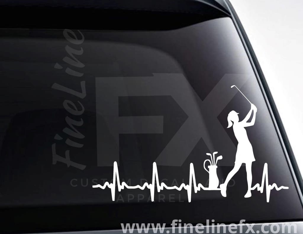 Female Golfer EKG Heartbeat Vinyl Decal Sticker - FineLineFX