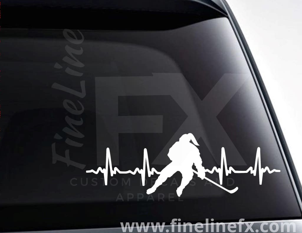 Female Hockey Player EKG Heartbeat Vinyl Decal Sticker - FineLineFX