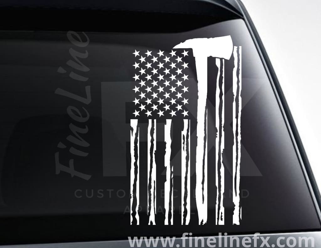 Fireman Axe USA American Flag Vinyl Decal Sticker - FineLineFX