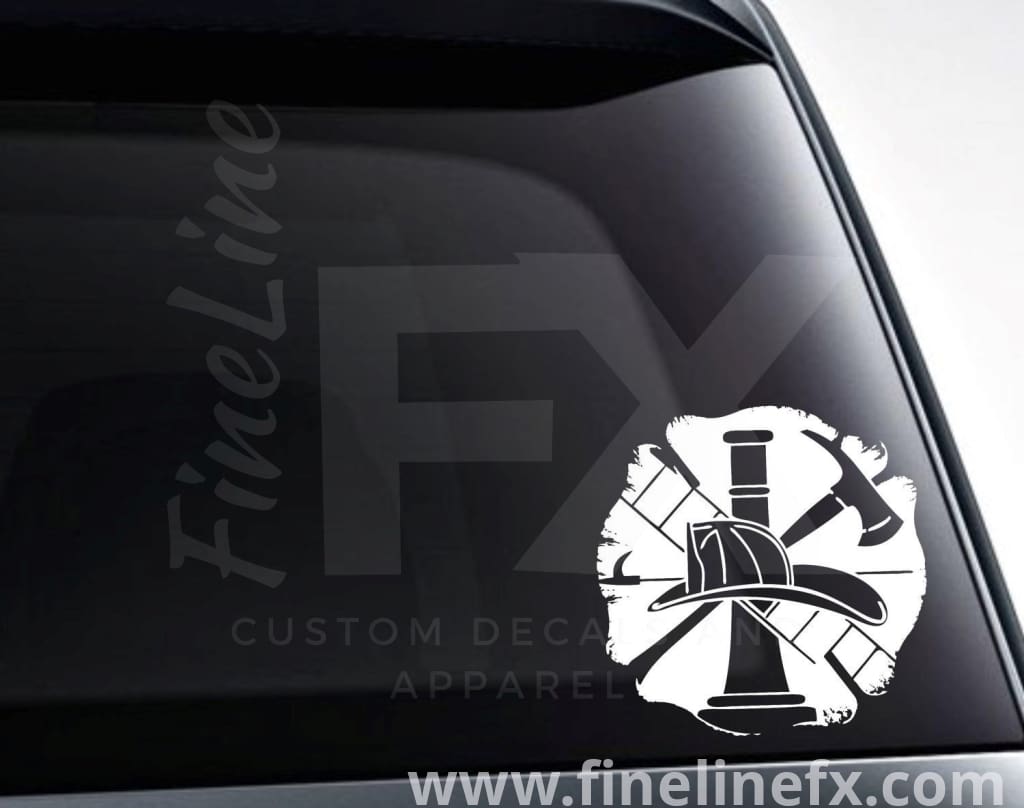 Firefighter Emblem Axe And Helmet Vinyl Decal Sticker - FineLineFX