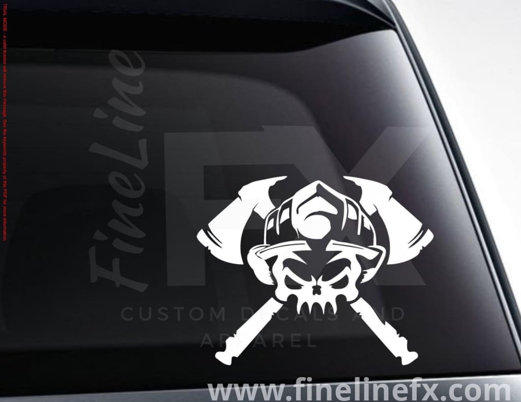 Fireman Skull With Crossed Axes Vinyl Decal Sticker - FineLineFX