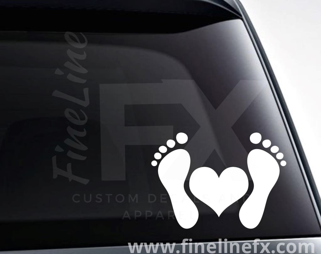 Footprints And Heart Vinyl Decal Sticker - FineLineFX