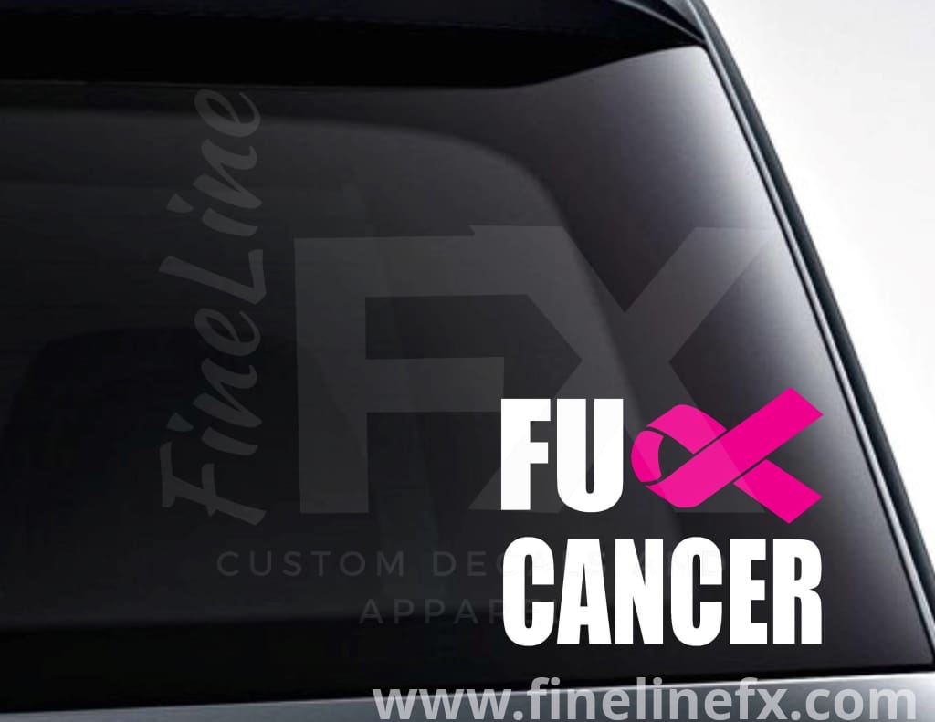 Fuck Cancer Cancer Ribbon Vinyl Decal Sticker - FineLineFX
