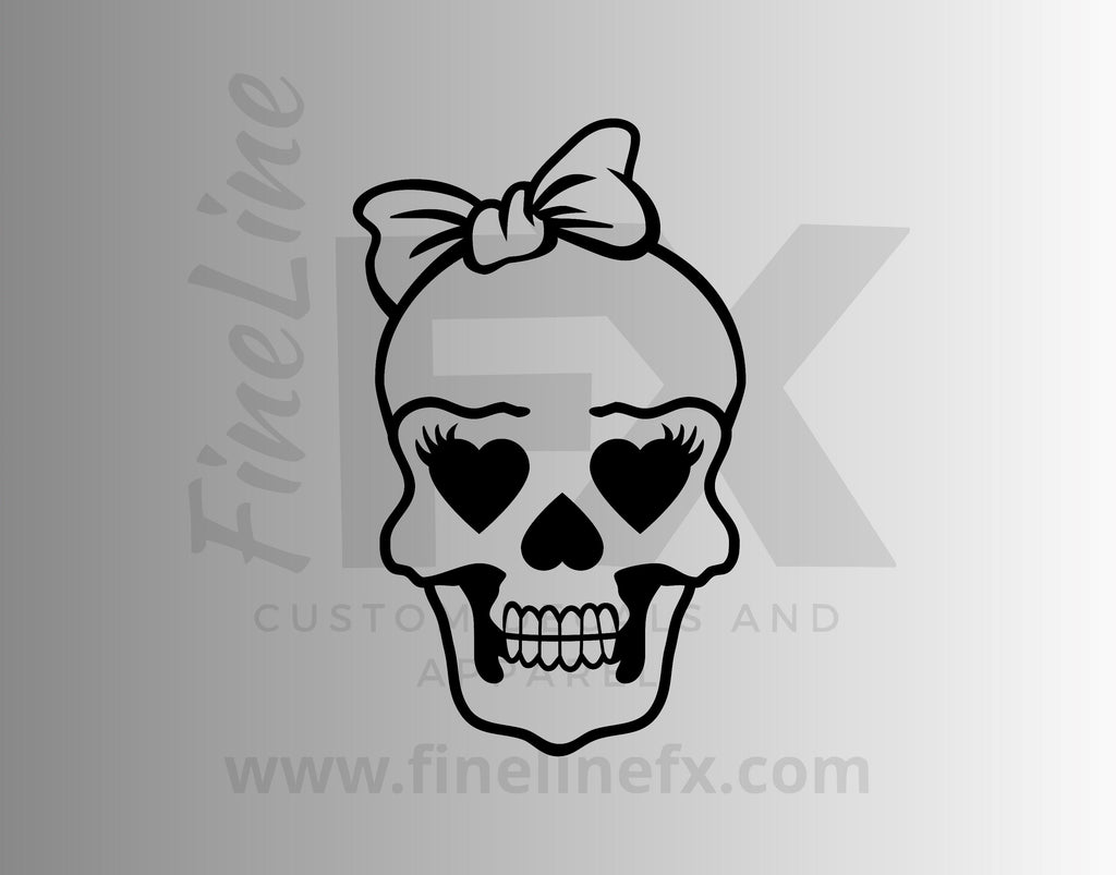 Girl Skull With A Hair Bow Vinyl Decal Sticker - FineLineFX