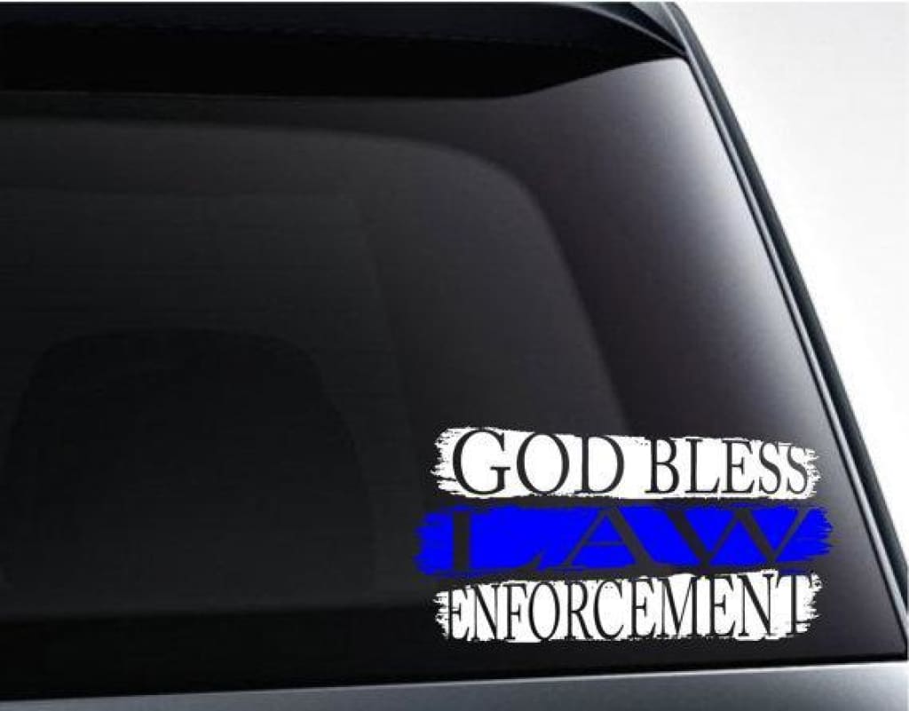 God Bless Law Enforcement With Blue Line Vinyl Decal Sticker. - FineLineFX