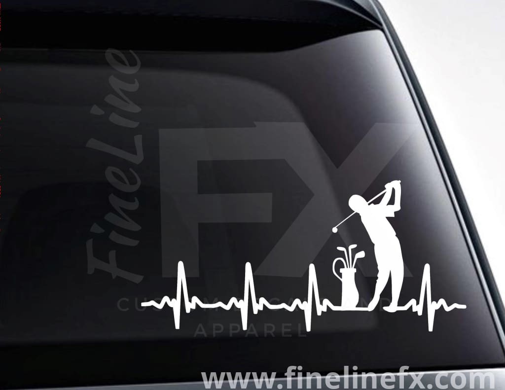 Golfing EKG Heartbeat Vinyl Decal Sticker - FineLineFX