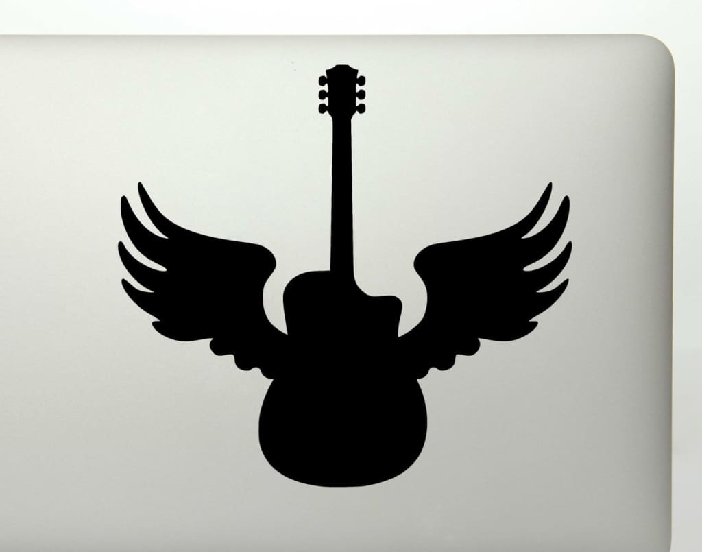 Guitar With Angel Wings Memorial Vinyl Decal Sticker - FineLineFX