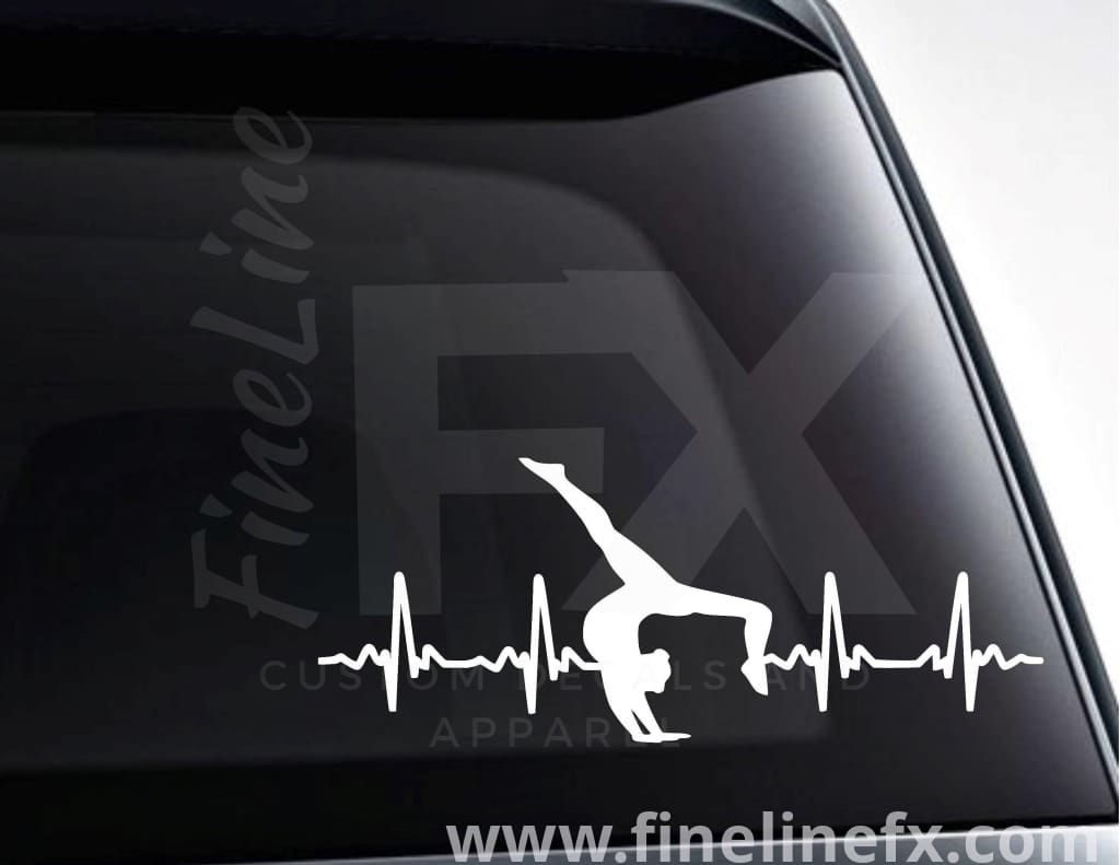 Gymnast Gymnastics EKG Heartbeat Vinyl Decal Sticker - FineLineFX