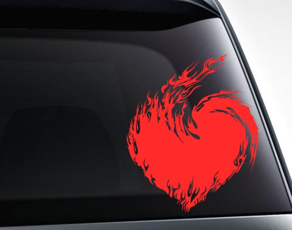 Heart On Fire, Flaming Heart Vinyl Decal Sticker - FineLineFX