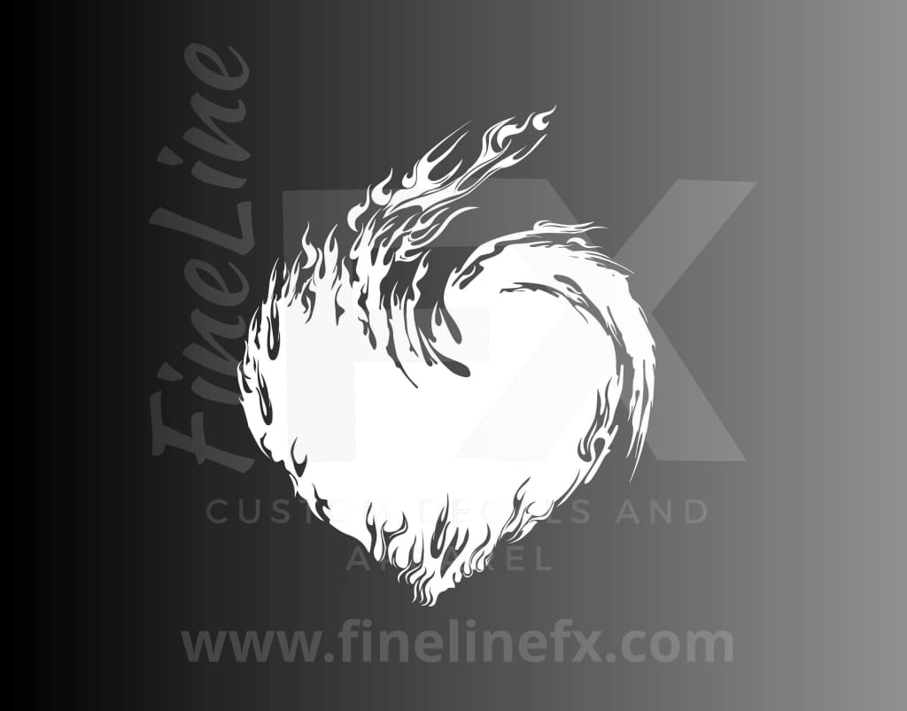 Heart On Fire, Flaming Heart Vinyl Decal Sticker - FineLineFX