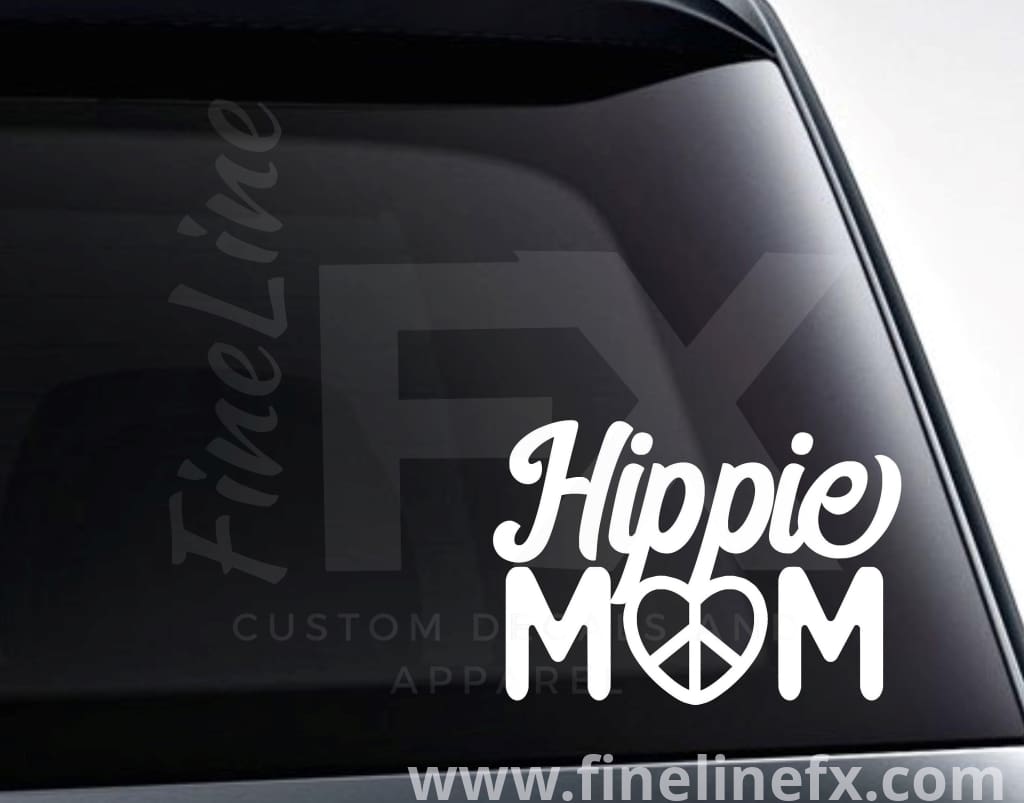 Hippie Mom With Heart And Peace Sign Vinyl Decal Sticker - FineLineFX
