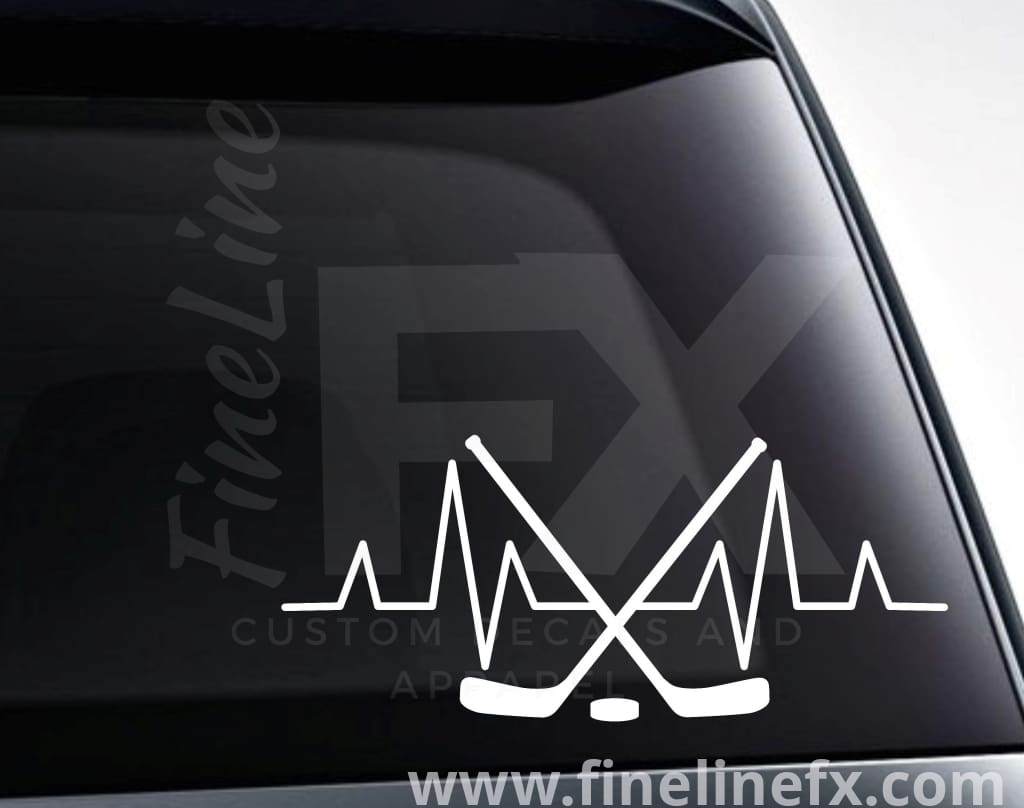 Hockey Sticks EKG Heartbeat Vinyl Decal Sticker - FineLineFX