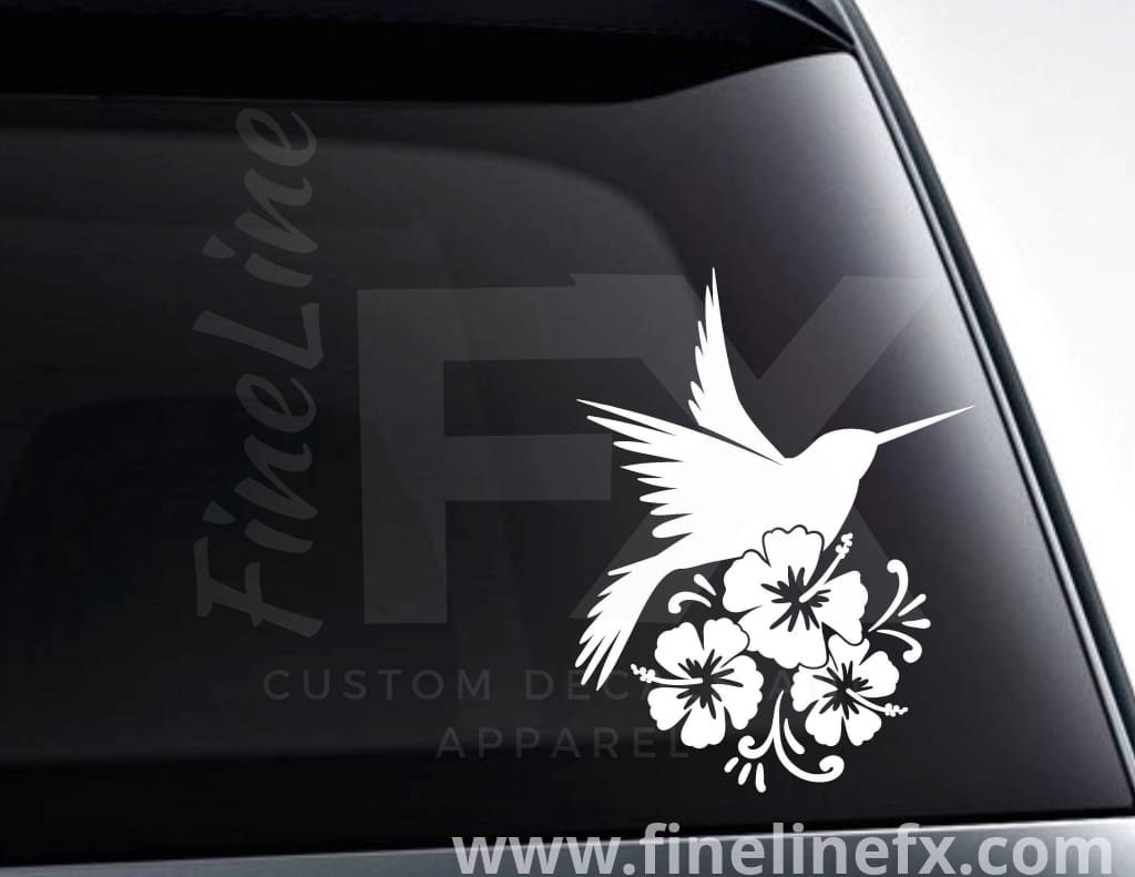 Hummingbird And Tropical Flowers Vinyl Decal Sticker - FineLineFX