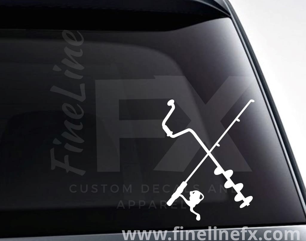 Ice Fishing Pole And Auger Vinyl Decal Sticker - FineLineFX