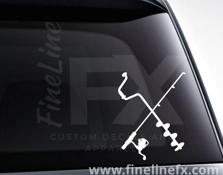 Ice Fishing Pole And Auger Vinyl Decal Sticker