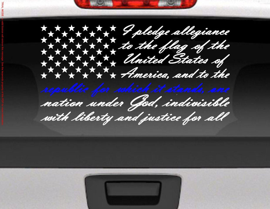 Pledge of Allegiance American Flag Vinyl Decal Sticker / Blue Line for  Police Support