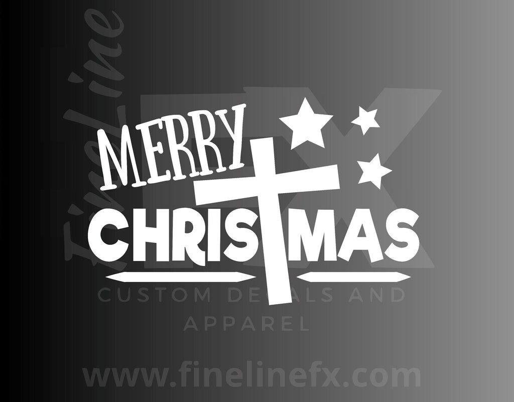 Merry Christmas with a Cross Vinyl Decal Sticker
