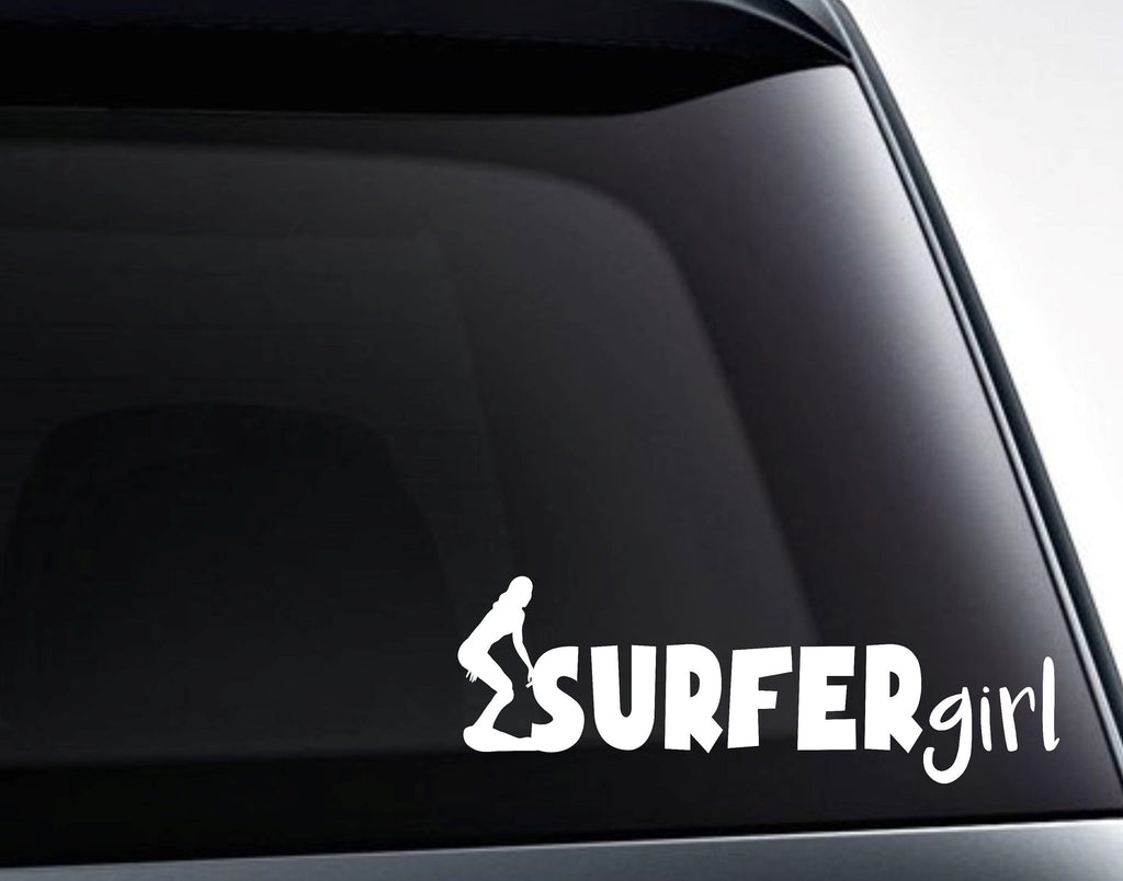 Surfer Girl Surfing Surfboard Vinyl Decal Sticker - FineLineFX